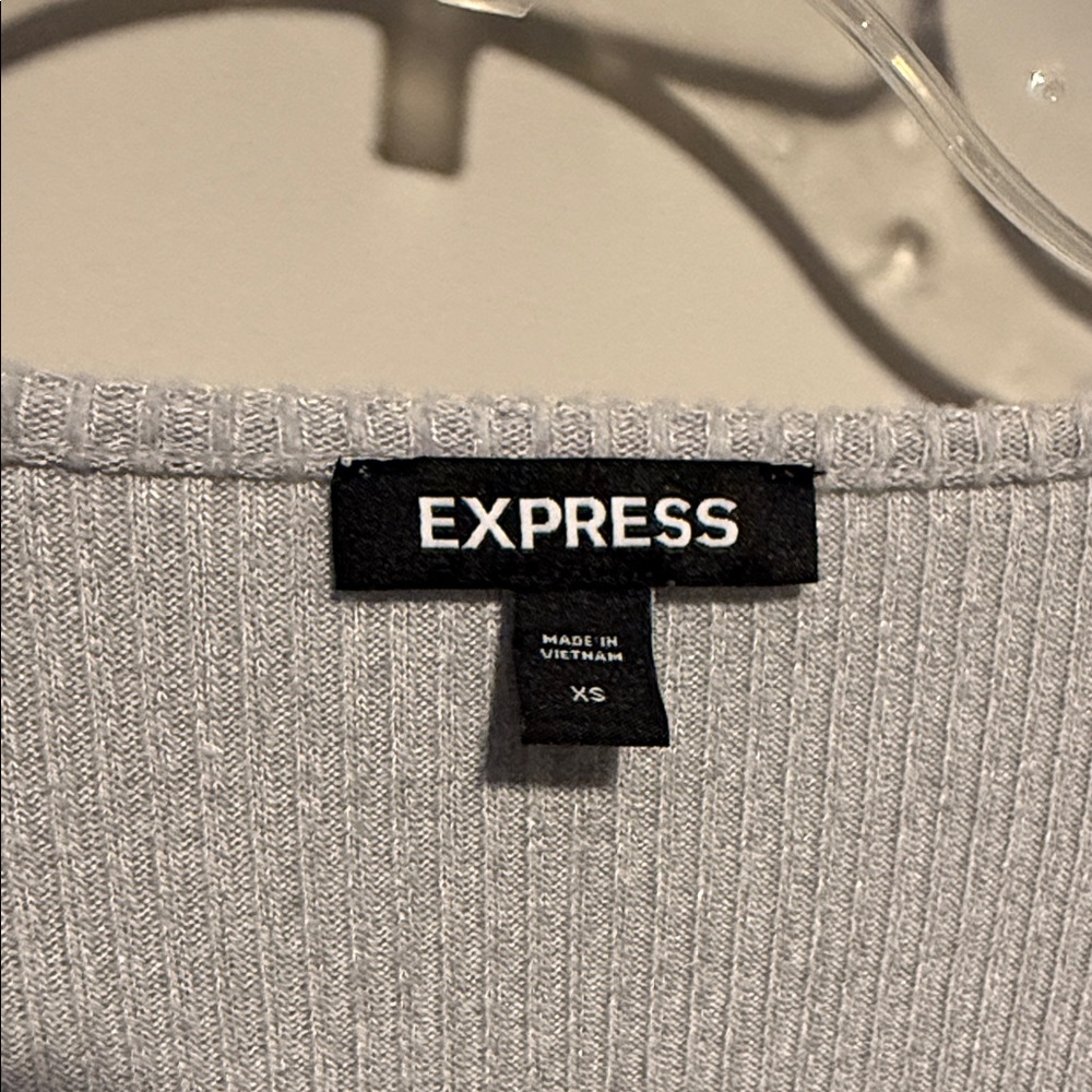 Express Light Gray Ribbed Wrap Blouse - Picture 2 of 6